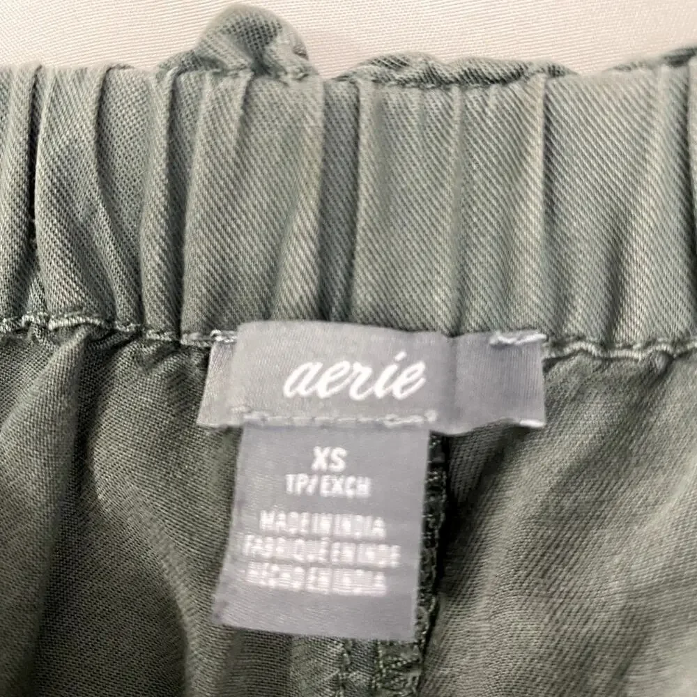 Aerie Paperbag Shorts, Green, XS